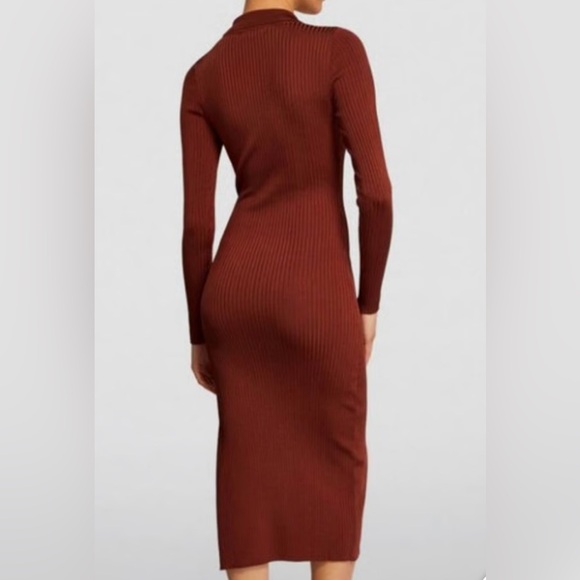 Good American Collared Long Sleeve Ribbed Midi Dress size 00/0 Brick - Picture 5 of 7